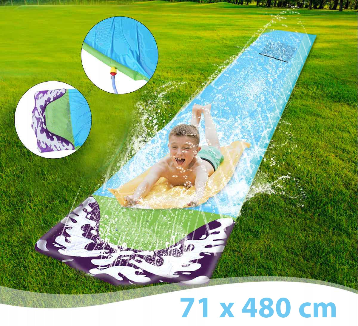 Set tobogan pentru apa, Zola, placa gonflabila, 71 x 480 cm, albastru/verde Set tobogan pentru apa, Zola, placa gonflabila, 71 x 480 cm, albastru/verde